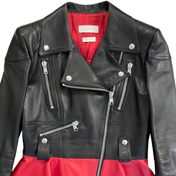 ALEXANDER MCQUEEN Two Tone Leather STUNNING 🤩 Peplum Biker Jacket |SIZE: 44 IT| - Picture 15 of 15